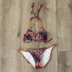 Vix Paula Hermanny‎ Red Y2K Design Two Piece Bikini Set S Small Top XS Bottom